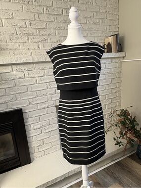 Lauren Ralph Lauren Striped Popover Sheath Dress - Black & White Size 6